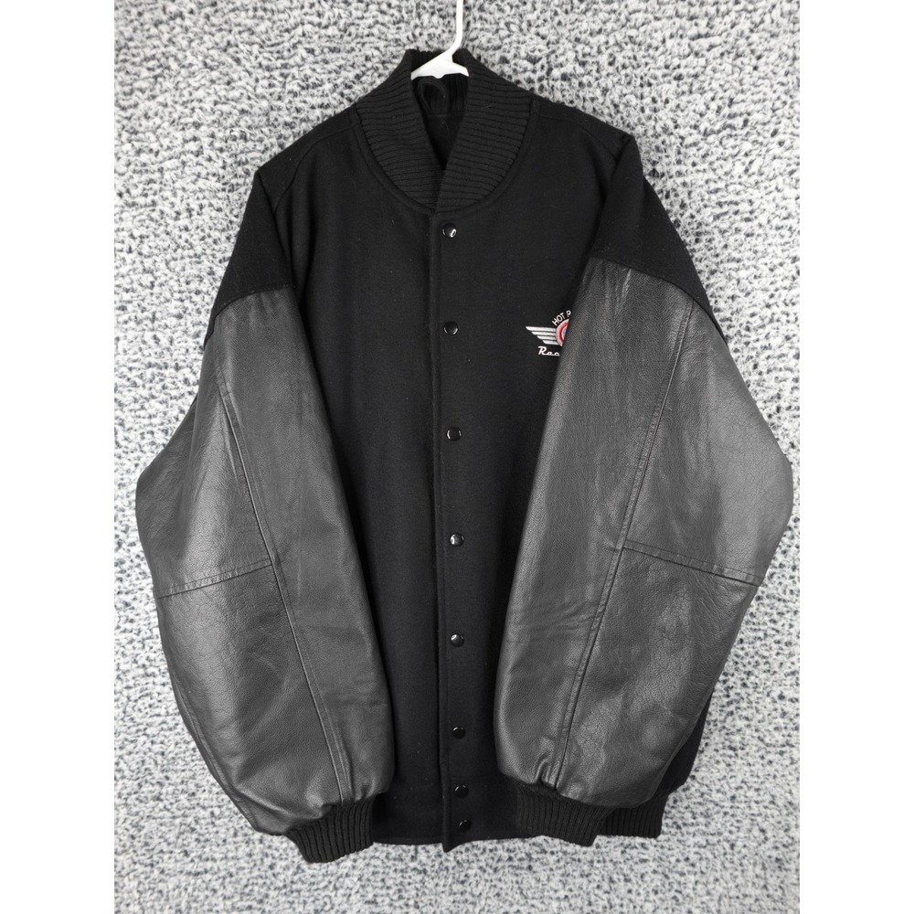 VTG Savi Hot Rod Heritage Racing Series Varsity Jacket Black Leather Wool‎ L